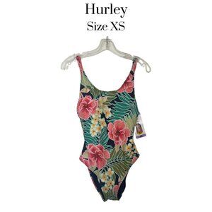 NWT Hurley womens one piece bathingsuit padded bra fully lined tropical print XS